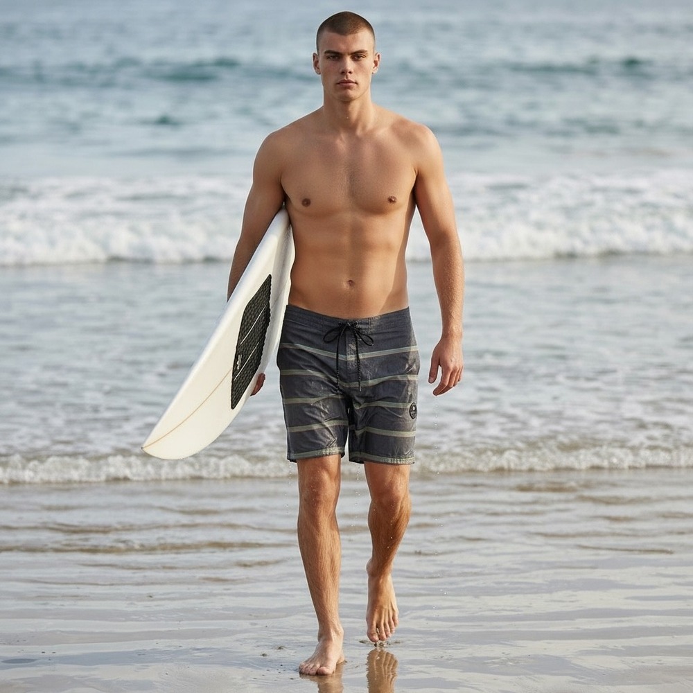 Vissla Mens Striped Board Shorts Charcoal Grey Hemp Stretch Trunks M1044SPA 32